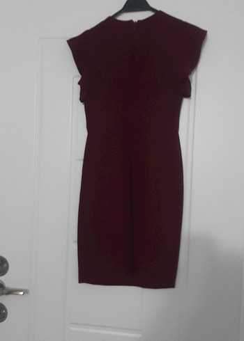 Bordo Kısa Kollu Fırfırlı Kadın elbise - Görsel 4