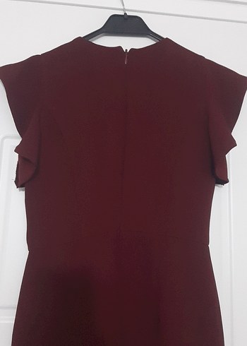 Bordo Kısa Kollu Fırfırlı Kadın elbise - Görsel 3