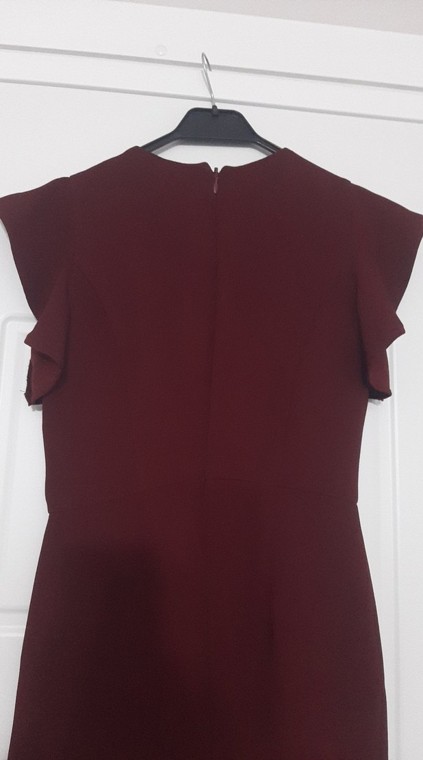 Bordo Kısa Kollu Fırfırlı Kadın elbise - Görsel 3