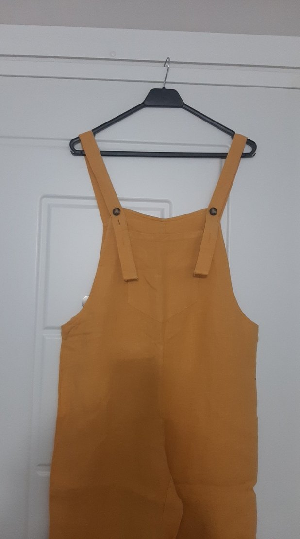 Bej Keten Midi Uzunlukta Kadın Tulum - Görsel 2