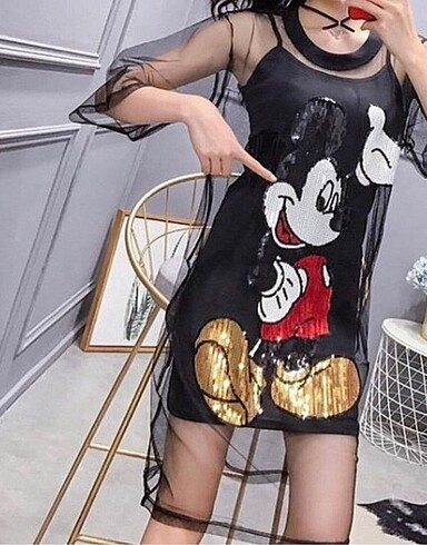 m Beden siyah Renk Mickey Mause File Elbise