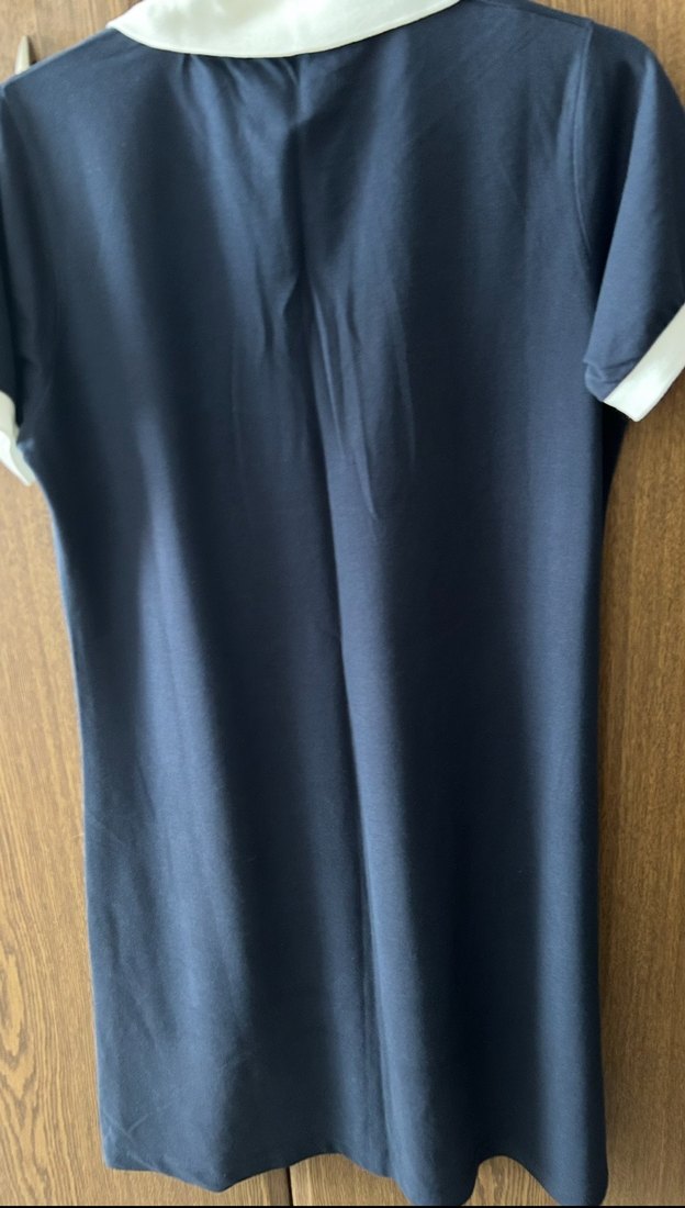 Lacivert Beyaz Yaka Kısa Kollu Midi Elbise - Görsel 2