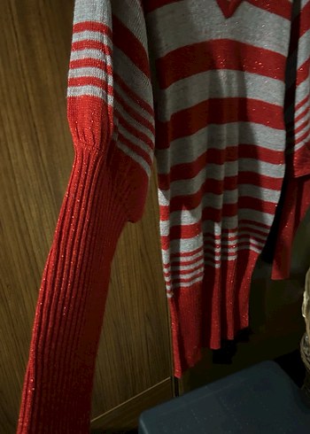 Kırmızı Gri Çizgili V Yaka Kadın #kazak #ipekyol - Görsel 4