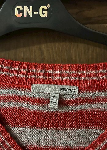 Kırmızı Gri Çizgili V Yaka Kadın #kazak #ipekyol - Görsel 2