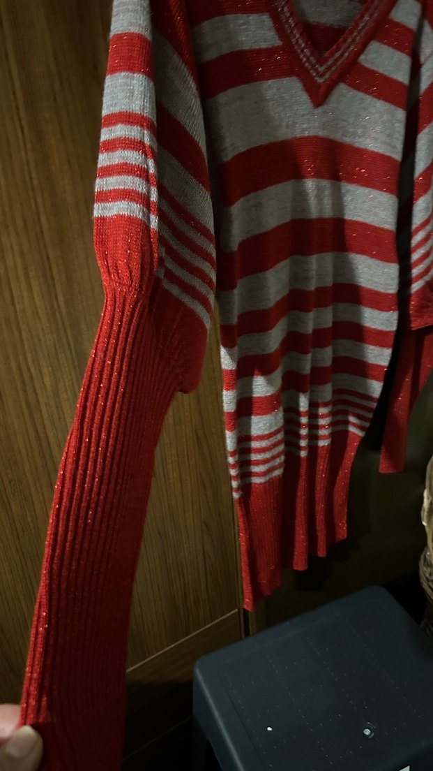 Kırmızı Gri Çizgili V Yaka Kadın #kazak #ipekyol - Görsel 4