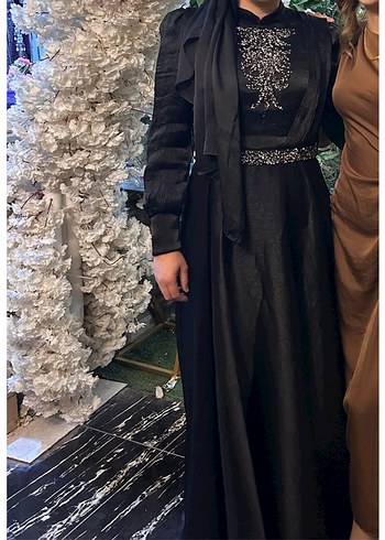46 Beden siyah Renk Uzun Siyah Gotik Drapeli Abiye Elbise