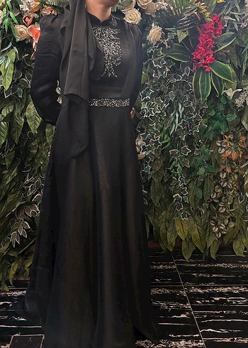 46 Beden Uzun Siyah Gotik Drapeli Abiye Elbise