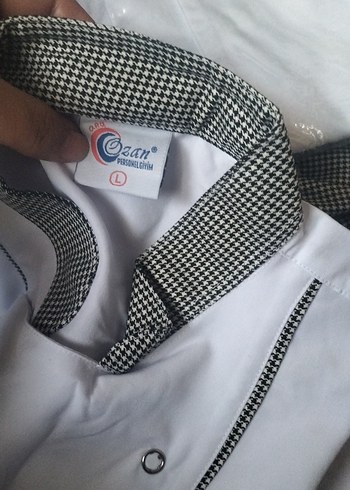 Diğer Beyaz Mutfak Önlüğü Gri Detaylı