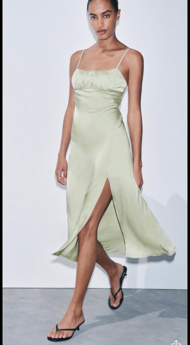 Askılı, Uzun, saten, Dökümlü Kadın Elbise - Görsel 2