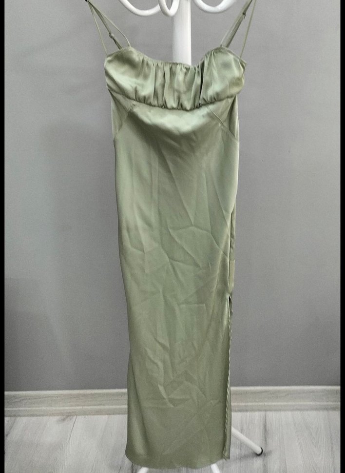 Askılı, Uzun, saten, Dökümlü Kadın Elbise - Görsel 3