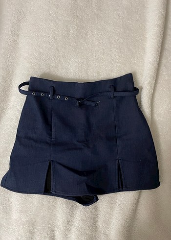 Yırtmaçlı Lacivert Mini şort Etek - Görsel 2