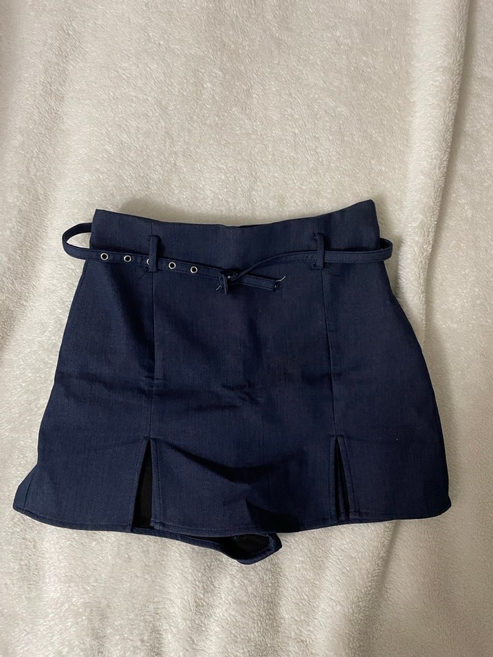 Yırtmaçlı Lacivert Mini şort Etek - Görsel 2