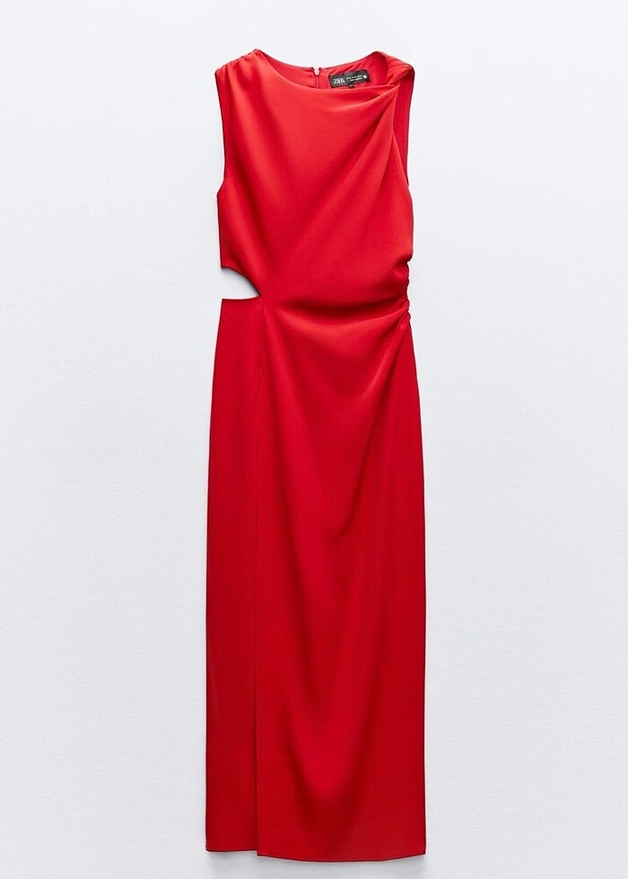 Zara yırtmaçlı kırmızı elbise - Görsel 3