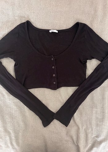 Addax Düğmeli Uzun Kollu bluz crop top