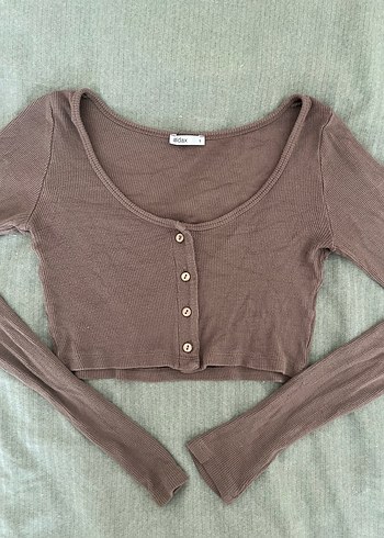 Düğmeli Uzun Kollu bluz crop top