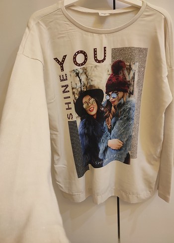 Bej Baskılı Uzun Kollu Sweatshirt - Görsel 2