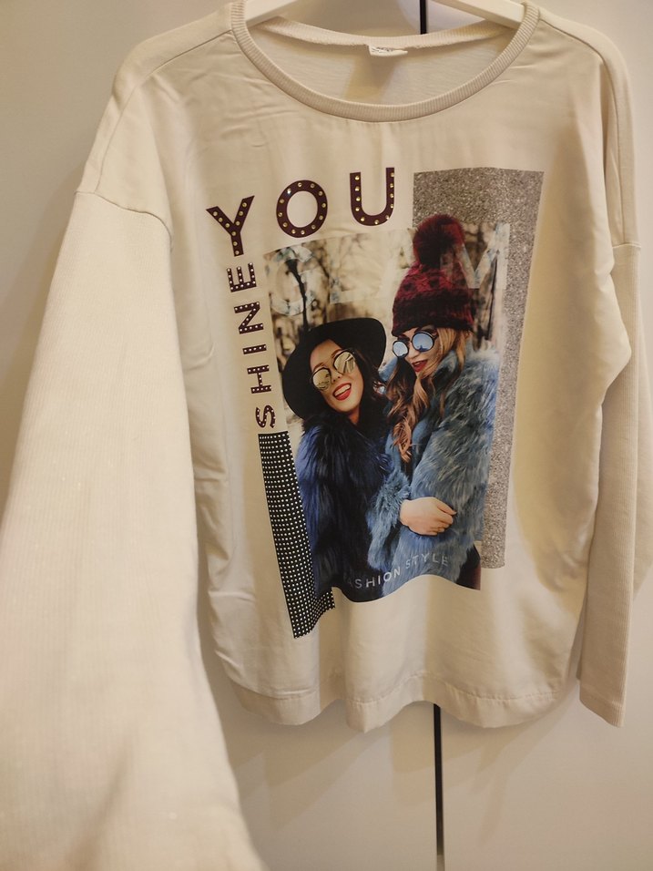 Bej Baskılı Uzun Kollu Sweatshirt - Görsel 2