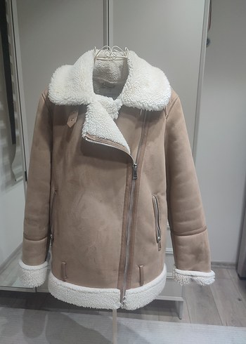 Kürklü Bej Süet Kadın Ceket - Görsel 4