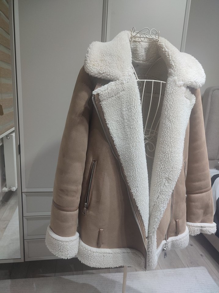 Kürklü Bej Süet Kadın Ceket - Görsel 2