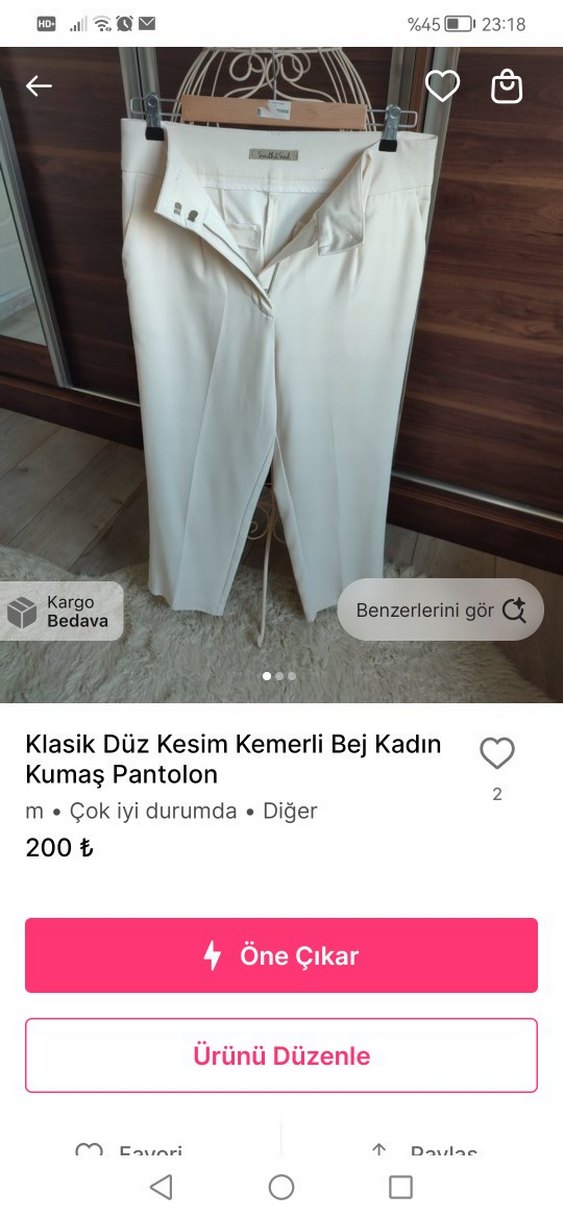Bej Midi Kumaş Kadın Pantolon - Görsel 2