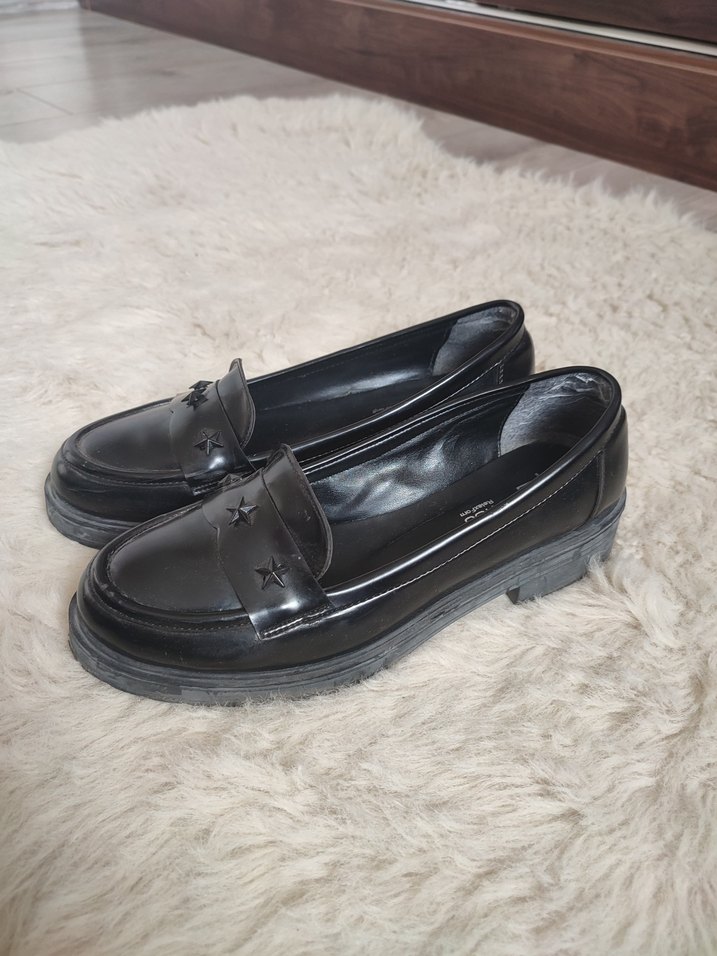 Siyah Platform Topuklu Goth Kadın Loafer - Görsel 2