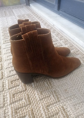 Kahverengi Süet Kadın Bot, Tokalı, Topuklu - Görsel 4