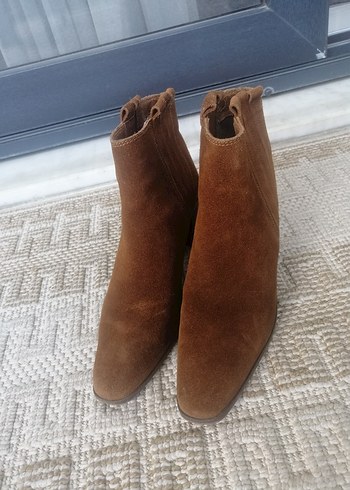 Kahverengi Süet Kadın Bot, Tokalı, Topuklu - Görsel 2