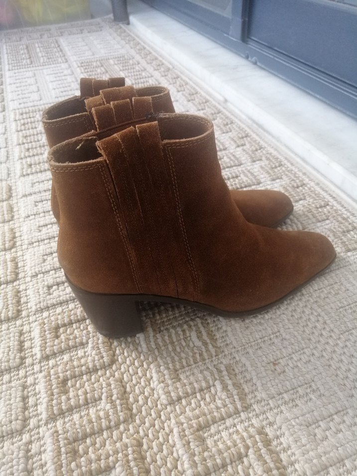 Kahverengi Süet Kadın Bot, Tokalı, Topuklu - Görsel 4