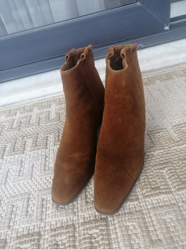 Kahverengi Süet Kadın Bot, Tokalı, Topuklu - Görsel 2