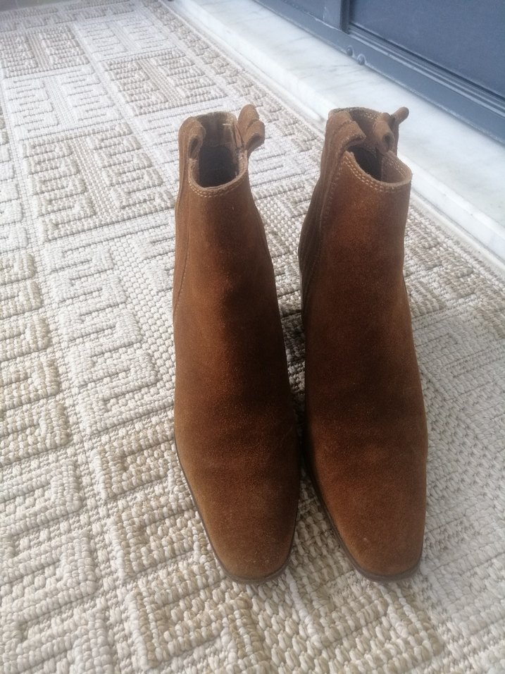 Kahverengi Süet Kadın Bot, Tokalı, Topuklu - Görsel 3