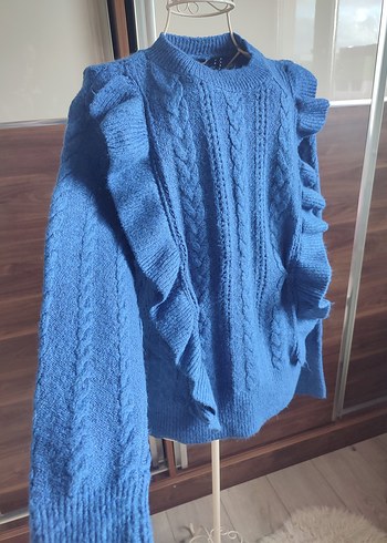 Mavi Örgü Bohem Kadın Kazak - Görsel 2