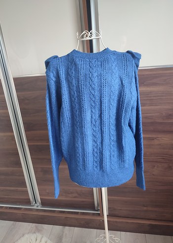 Mavi Örgü Bohem Kadın Kazak - Görsel 4