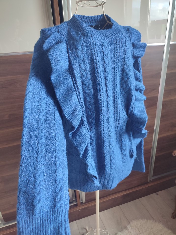 Mavi Örgü Bohem Kadın Kazak - Görsel 2