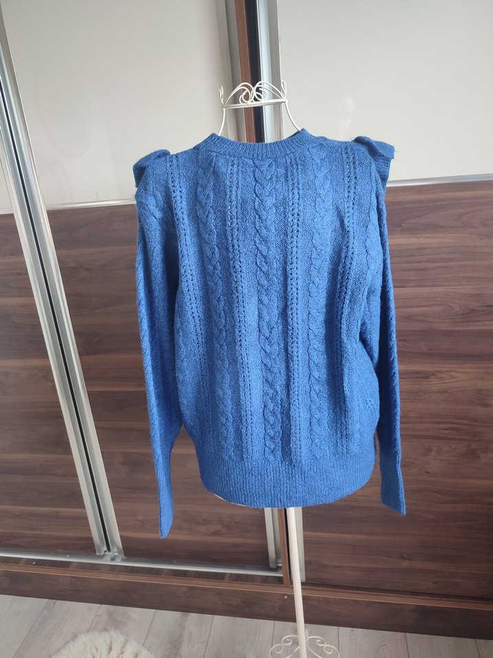 Mavi Örgü Bohem Kadın Kazak - Görsel 4