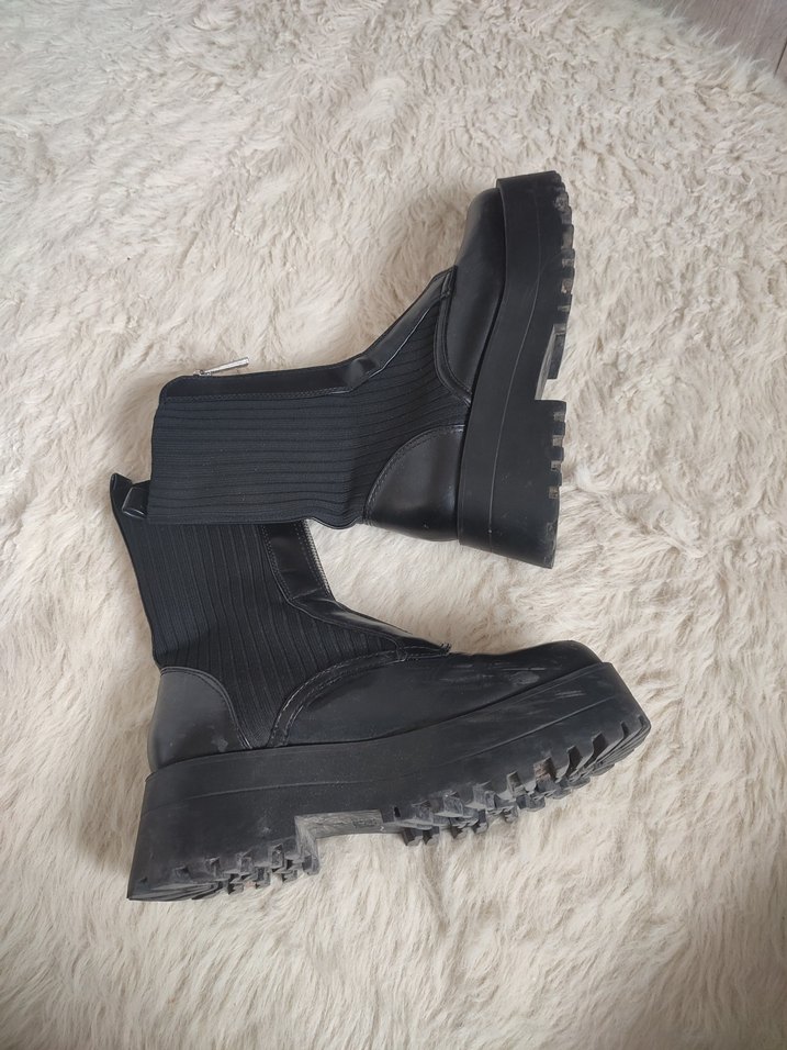 Zara Deri Fermuarlı Platform Topuklu Gotik Botlar - Görsel 4