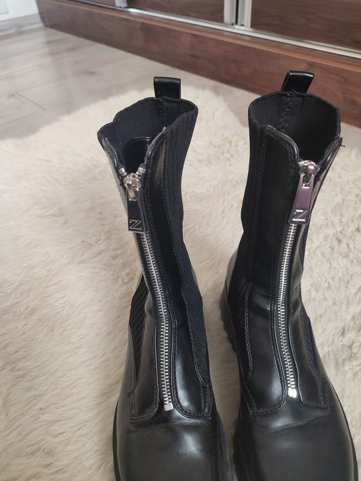 Zara Deri Fermuarlı Platform Topuklu Gotik Botlar - Görsel 2