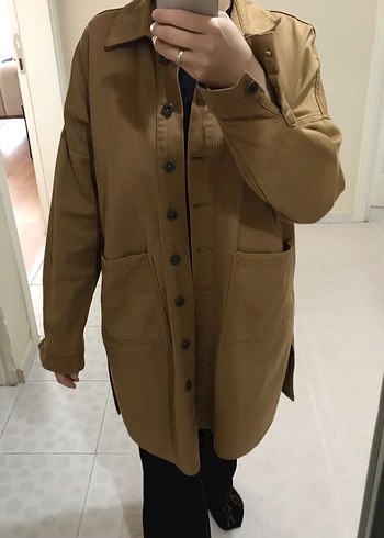 Bej Süet Düğmeli Midi Hamile Kaban - Görsel 2