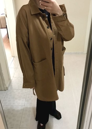 Bej Süet Düğmeli Midi Hamile Kaban - Görsel 4