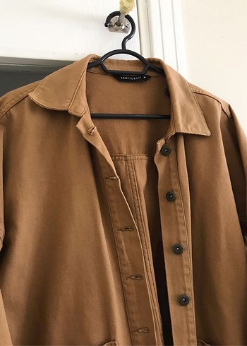 Bej Süet Düğmeli Midi Hamile Kaban - Görsel 6