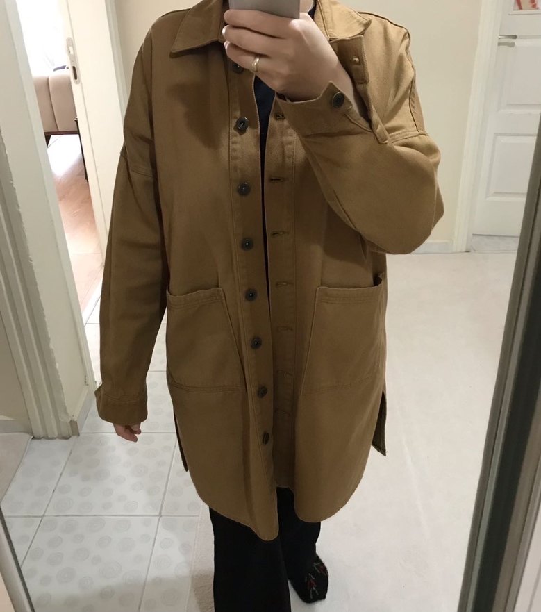 Bej Süet Düğmeli Midi Hamile Kaban - Görsel 2