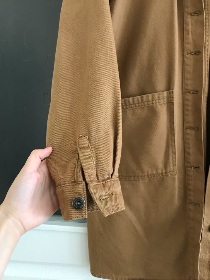 Bej Süet Düğmeli Midi Hamile Kaban - Görsel 5