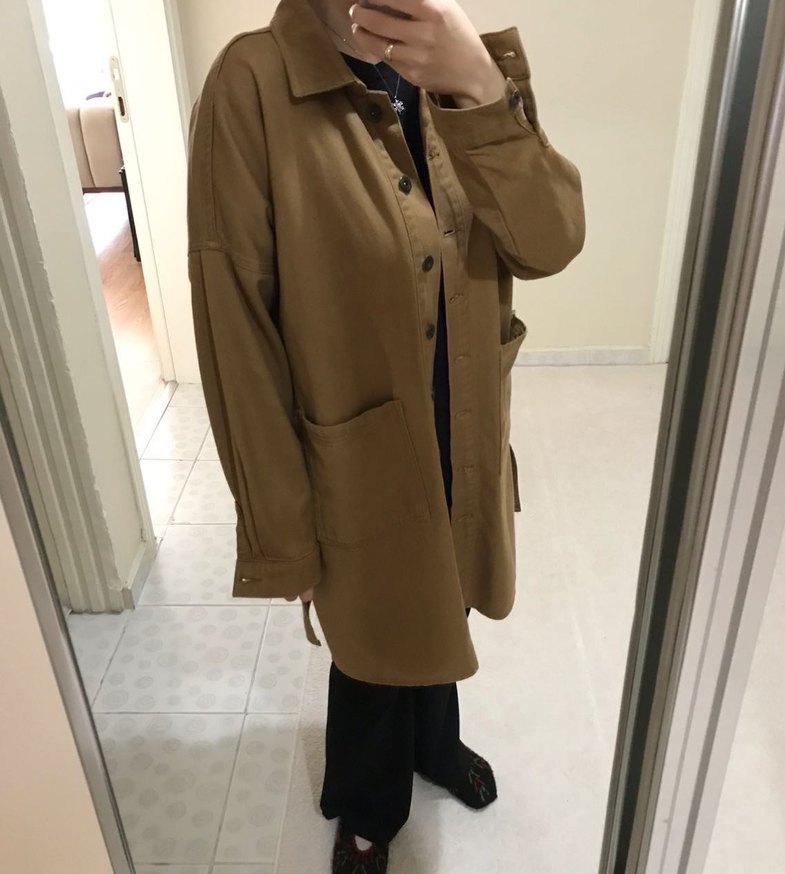 Bej Süet Düğmeli Midi Hamile Kaban - Görsel 4