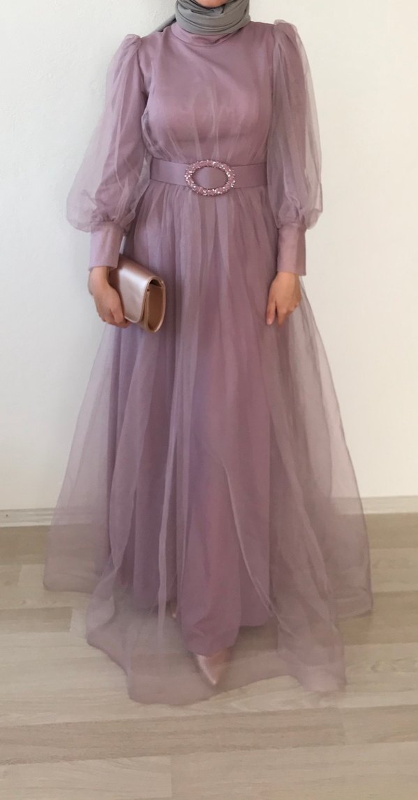 Pembe Drapeli Uzun Abiye Elbise - Görsel 2