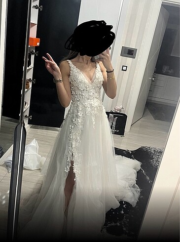 xs Beden Öze tasarım helen model yırtmaçlı gelinlik