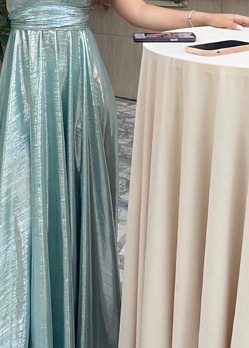 Betty & Sam Parlak Turkuaz Drapeli Uzun Abiye Elbise - Görsel 2