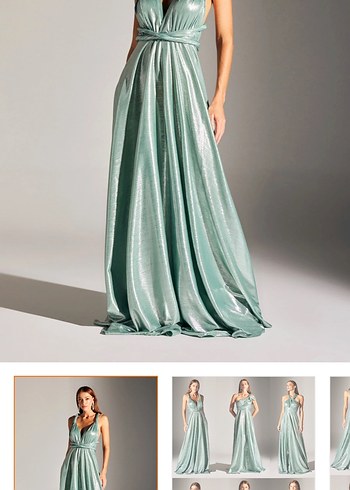 Betty & Sam Parlak Turkuaz Drapeli Uzun Abiye Elbise - Görsel 3