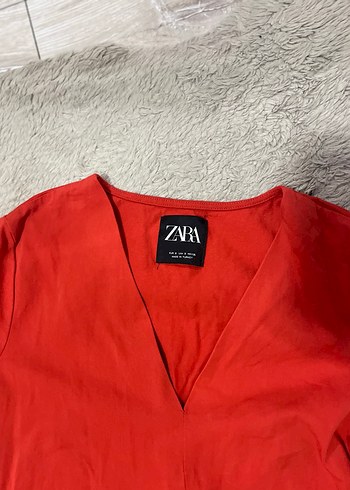 ZARA Kırmızı V Yaka Midi Elbise - Görsel 2