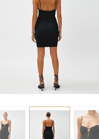 Koton V Yaka Siyah İnce Askılı Midi Kalem Elbise - Görsel 2