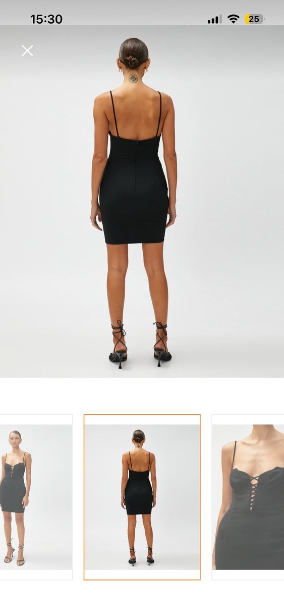 Koton V Yaka Siyah İnce Askılı Midi Kalem Elbise - Görsel 2