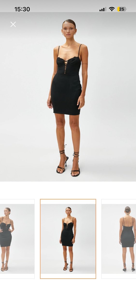 Koton V Yaka Siyah İnce Askılı Midi Kalem Elbise - Görsel 3